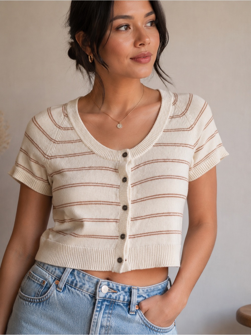 Madewell Striped Short Sleeve Knit Top XS Cottagecore French Girl Soft Girl